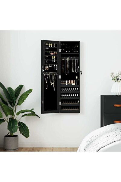 Concept Dulap de bijuterii cu oglindă de perete, negru, 30x8,5x106 cm