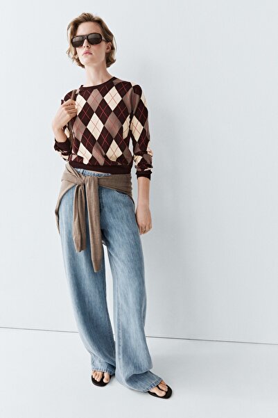 Massimo Dutti Cotton jumper with diamond pattern detail