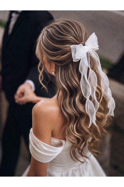 stil+o aksesuar.com Refika's Crowns Pearl Detailed Big Bow Bridal Hairpin |   Romantic Wedding, Marriage, Engagement, and Evening Dress Hair Accessory Bridal Take-Away