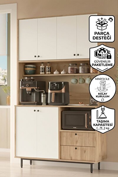Yurupa Latte Serisi Kahve Köşesi Çok Amaçlı Dolap Mutfak Dolabı Sepet-Beyaz L...