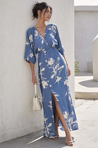 Madmext Μακρύ φόρεμα με σχίσιμο με σχίσιμο Indigo MG2324