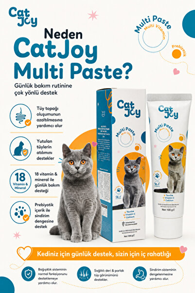 CATJOY Multivitamin Kedi Malt Macunu 100 g | 18 Vitamin-Mineral, Taurin, Preb...