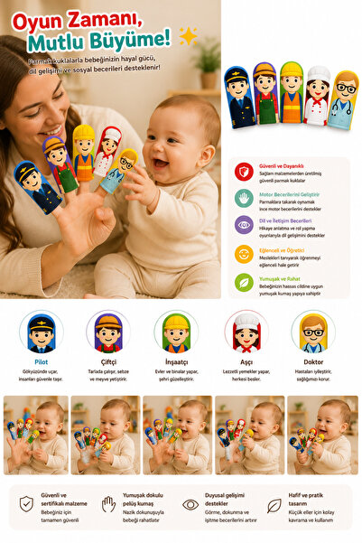 minidor Finger Puppet Educational Activity Set 5-Piece Professions