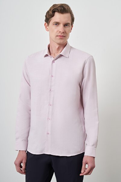 Morven Cămașă pentru bărbați, roz, slim fit, cu guler italian