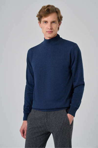 Morven Men's Indigo Basic Half Turtleneck Dynamic Fit Comfortable Cut Knitwear