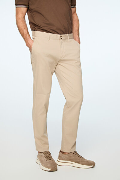 Morven Men's Beige Cotton Trendy Straight Slim Fit Chino Pants