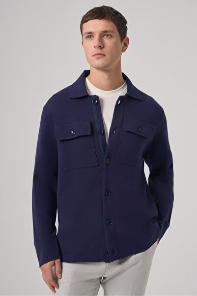 Morven Men's Marine Trend Buttoned Cardigan with Flap Pockets