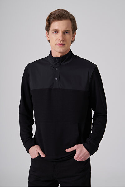 Morven Men's Black Trendy Stand Collar Dynamic Fit Sweat-Shirt