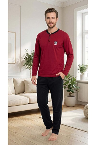DOWRY Men's Long Sleeve Pajama Set Casual Home Wear Stylish and Comfortable 1...