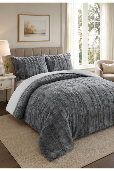 LALHOME طقم غطاء سرير سيينا مزدوج 220x240 سم - فاخر وناعم الملمس مع وسادتين - أنثراسايت