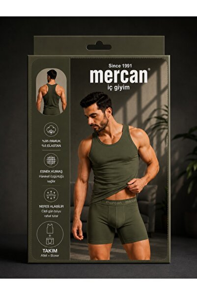 Mercan Erkek Haki Takım Özel Kutuda Uzun Kesim Boxer + Sporcu Atlet