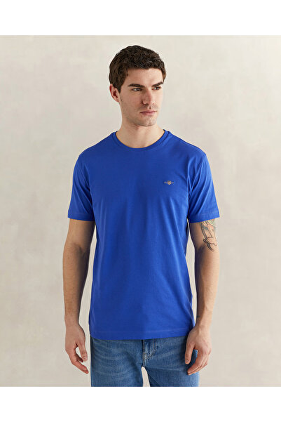 Gant Erkek Mavi Bisiklet Yaka Regular Fit Logolu T-Shirt