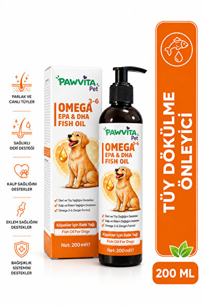 PAWVİTAPET Köpekler İçin Omega 3 & 6 Balık Yağı 200 ml Tüy Dökülmesine Karşı ...