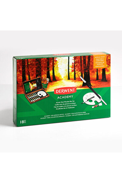 Derwent Set cadou culori acrilice Academy, tuburi de 12 ml, pensule, 18 buc.