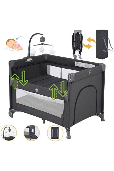 indiggo Kiddo HUG Pătuț pliabil pentru dormit în co-sleeper - Gri închis