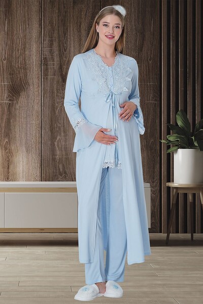 Mecit Pijama Mecit 1517 - Σετ μπλε πιτζάμες και ρόμπα εγκυμοσύνης