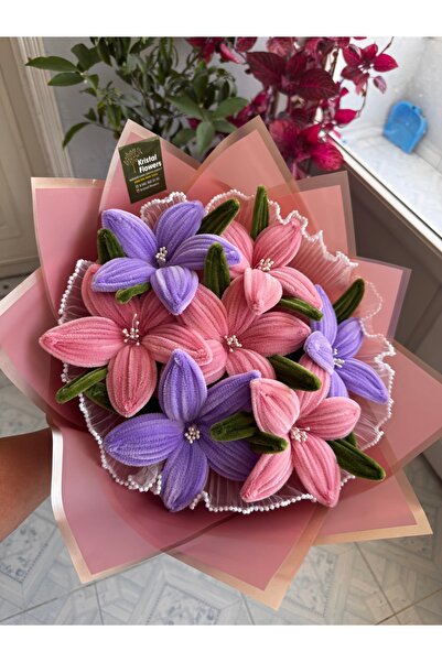 Kristal Flowers Pembe-Mor Zambak Buketi- Şönil