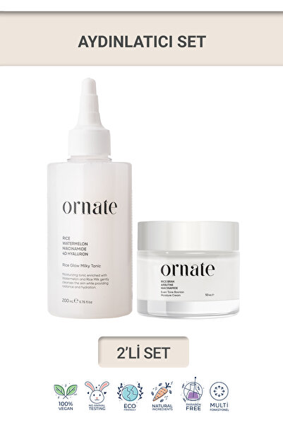 ORNATE Niacinamide, Hyaluronik Asit, Arbutin içeren Aydınlatıcı 2'li Cilt Bak...
