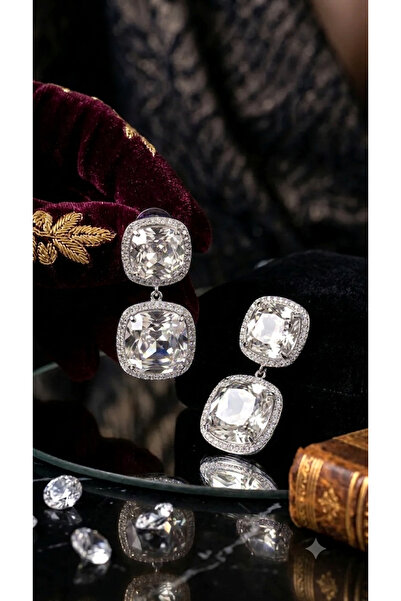 Siya Silver Special Series Zircon Stone Dangle Square Earrings - Gift Boxed