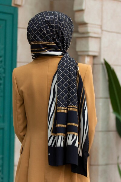 Vissona KREP ZEBRALI BAKLAVA DESENLİ SİYAH RENKLİ 75X195 KIRIŞMAZ ŞAL