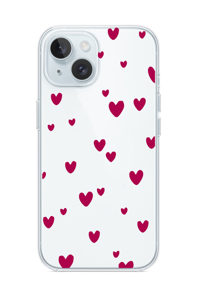 3GEN CASE iPhone 13/iPhone 14 Uyumlu Minik Kalpler Desenli Şeffaf Silikon Kılıf