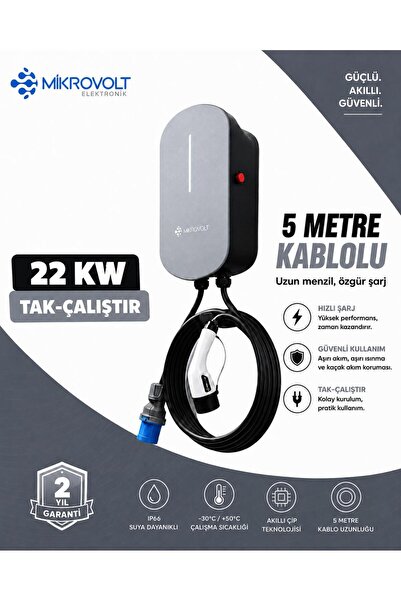 22KW Wallbox Araç Şarj Cihazı (Gri)