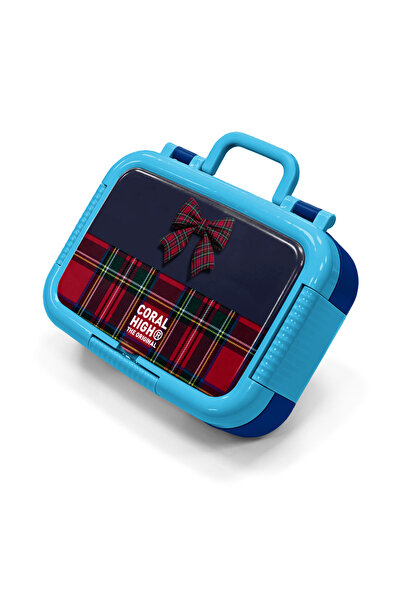 Coral High Kids Navy Blue Plaid Bow Patterned Stainless Steel Lunch Box 39107