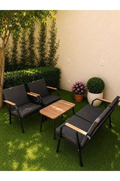 Dekoroom's VİENTO 2-1-1 BAHÇE BALKON MOBİLYASI,SEHPALI,KUMAŞ RENGİ 01 ANTRASİT