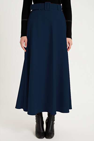 VAVİNOR Belted Flared Skirt - Navy Blue