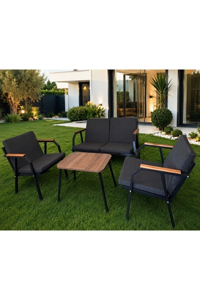 Dekoroom's VİENTO 2-2 BAHÇE BALKON MOBİLYASI,SEHPALI,SİYAH İSKELET KUMAŞ RENG...
