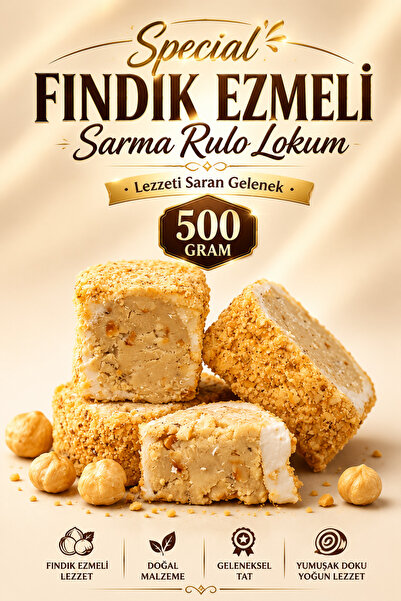 ÜLKÜ KURUYEMİŞ (500 GR) Special Fındık Ezmeli Sarma Rulo Lokum Hediyelik Tatl...