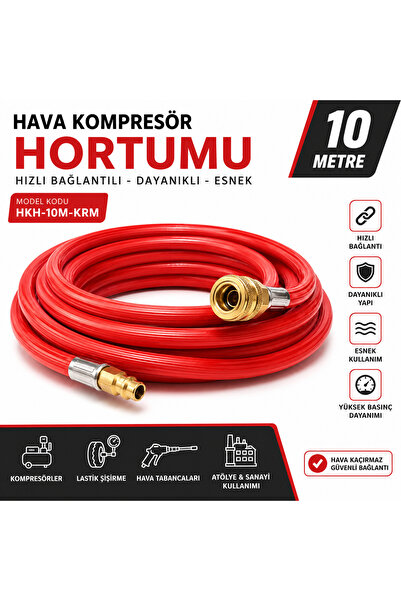 Universal Kompresör Hava Hortumu 10 Metre Pirinç Rekorlu Hızlı Bağlantılı Kır...