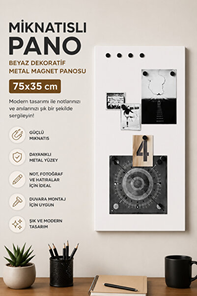 Dünya Magnet Mıknatıslı Beyaz Pano, 30x70 Cm, Dekoratif Magnet Panosu