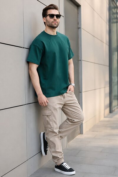 Madmext Stone Color Narrow Leg Cargo Pocket Men's Trousers 5447
