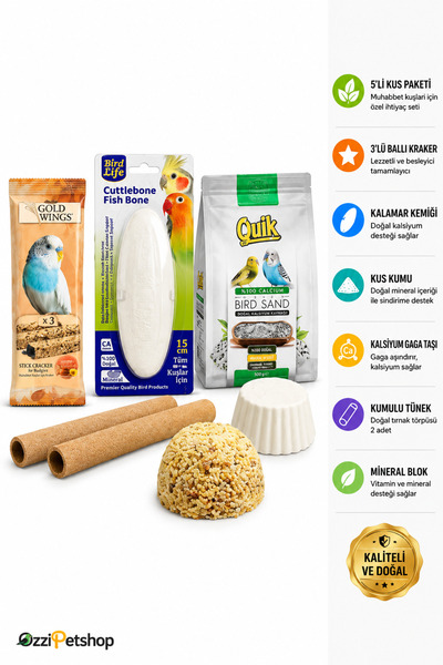ozzipetshop Muhabbet Kuşu Bakım Seti Kraker Gaga Taşı Kalamar Kemiği Kumlu Tü...