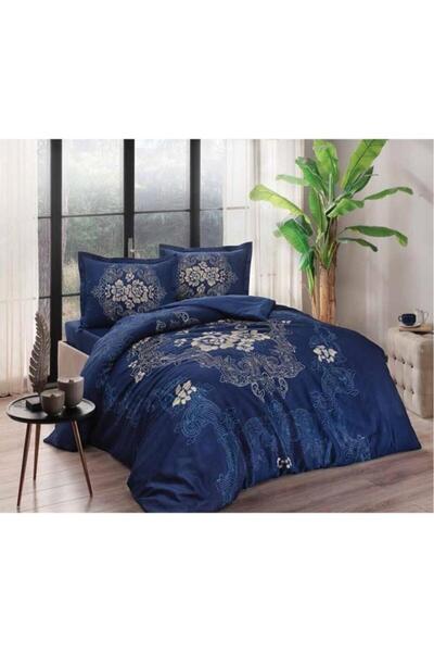 Taç Florian Navy Blue Double Cotton Satin Duvet Cover Set