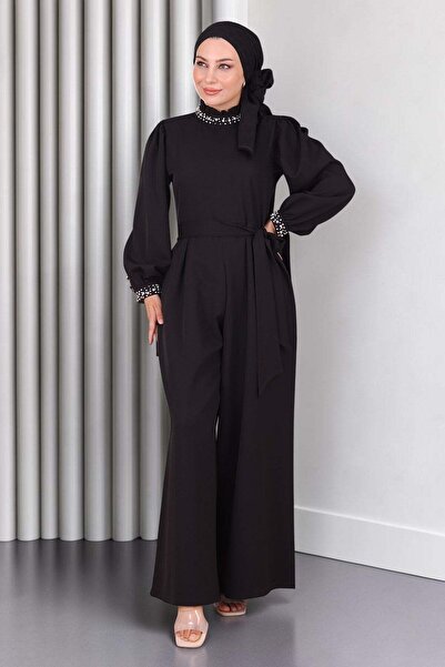 Missvalle Pearl Detailed Jumpsuit Dress Black 19152