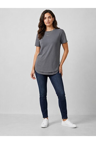 Viskon Kumaş Sıfır Yaka Basic T-shirt