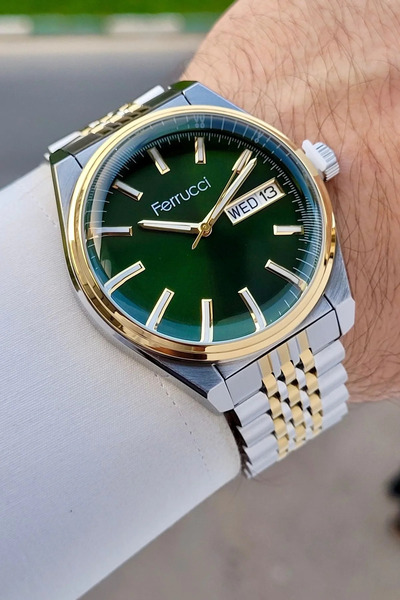 Ferrucci Dial Green Strap Gold Gray Color 40 mm Men's Wristwatch