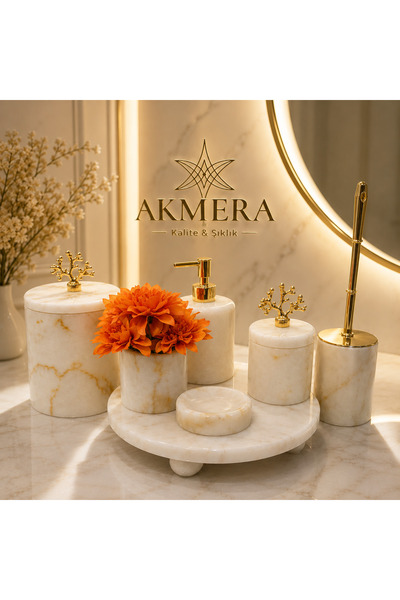 Akmera Home Yellow Toned Marble Ball Footed Real Marble 7 Piece Ultra Luxury ...