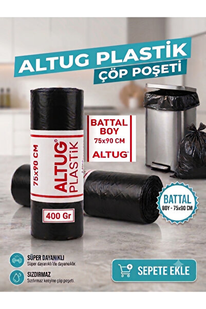 Altuğ Battal Boy Çöp Torbası 75x90 cm 400 Gr Siyah Çöp Poşeti 3 Rulo Kalın Da...