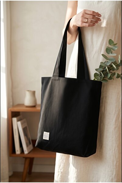 sewingya Tote Bag Black Cotton Fabric Hand and Shoulder Bag