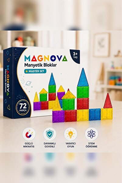 FBZhome 72 Parça Manyetik Yapı Blokları - Çocuklar için Renkli 3 Boyutlu Karo...