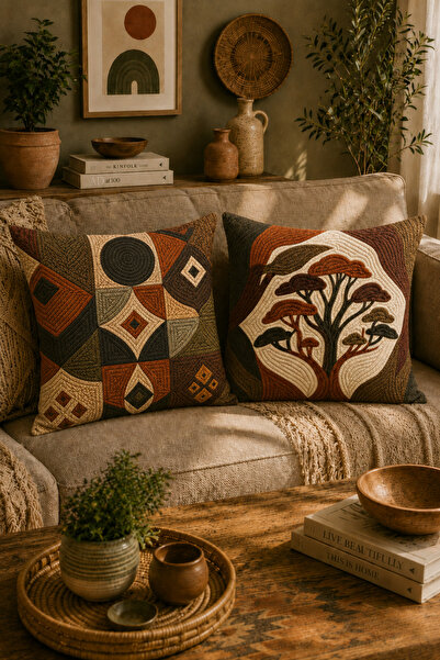 Belle Benoit Set de 2 huse de pernă decorative cu model de broderie, imprimar...