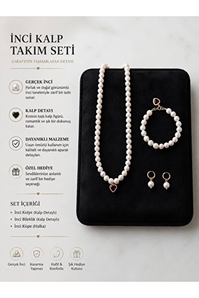Taşmir Sertifikalı Doğal İnci Kolye Bileklik Küpe Seti - Pirinç Üzeri Altın K...