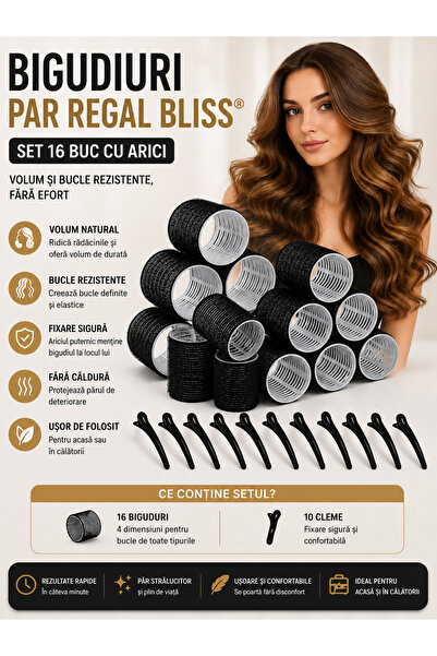 Regal Bliss Bigudiuri par Regal Bliss®, set 16 buc cu arici, 10 cleme, geanta...