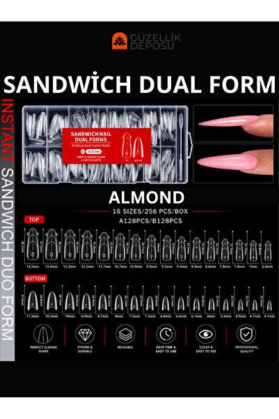 Güzellik Deposu Sandviç Tırnak İkili Dual Form Seti - 256 Adet 16 Boyut Sandw...