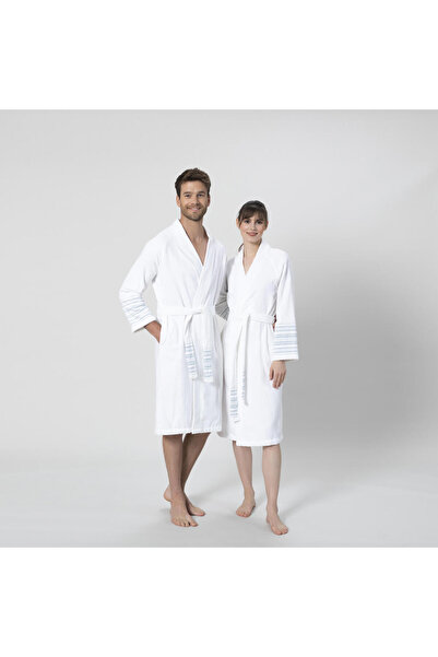 Chakra Μπουρνούζι Unisex από βαθύ μπαμπού Λευκό/Ανοιχτό Ακουα
