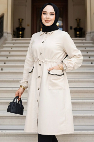Neva Style Șapcă bej cu nasturi, stil hijab 91781BEJ