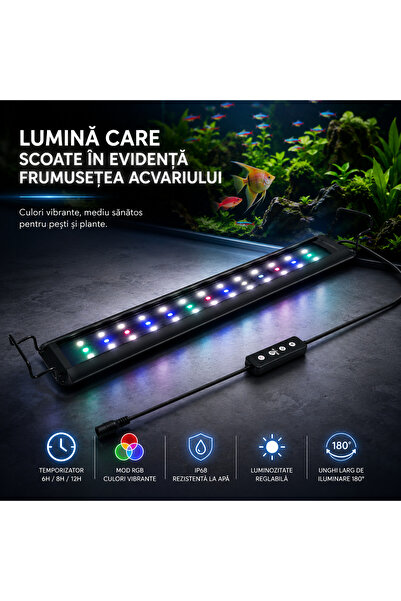 Sofia Concept Lampa Led pentru Acvariu SOFIA CONCEPT, 11W, 10 Moduri Iluminare, 30-48 cm, Negru